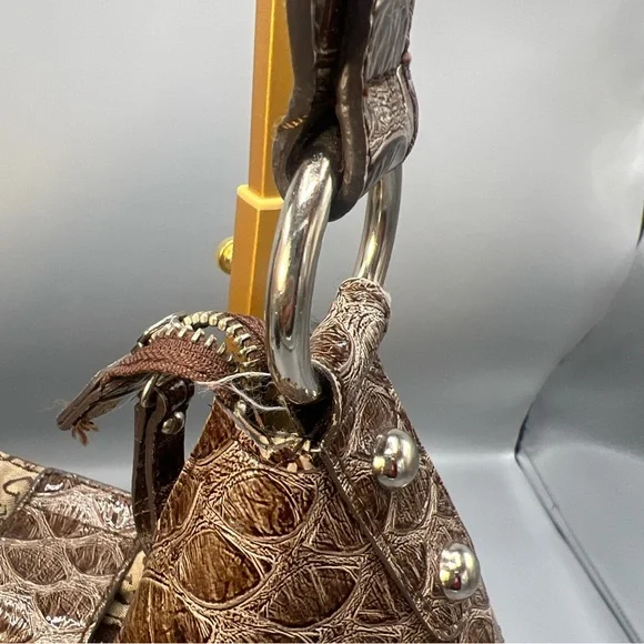 Vintage Guess  Beige & Brown Logo Hobo with Croc-Embossed Trim - Picture 14 of 16